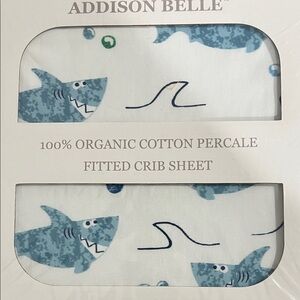 Organic Cotton Percale Fitted Crib Sheet - Blue Shark Design